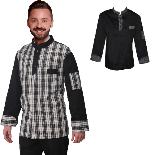 Casacca giacca uomo quadroni made in Italy pub ristorante pizzeria lavoro divise - Personalizzabile con il tuo logo XS nero